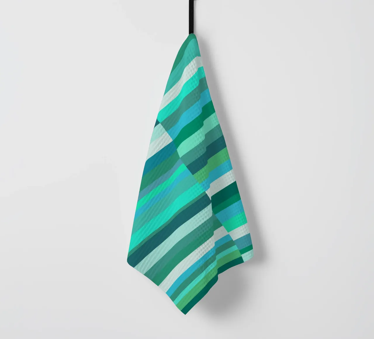 Rayures dans les tons verts et bleus, formes géométriques, imprimé moderne torchon de Lilou Art