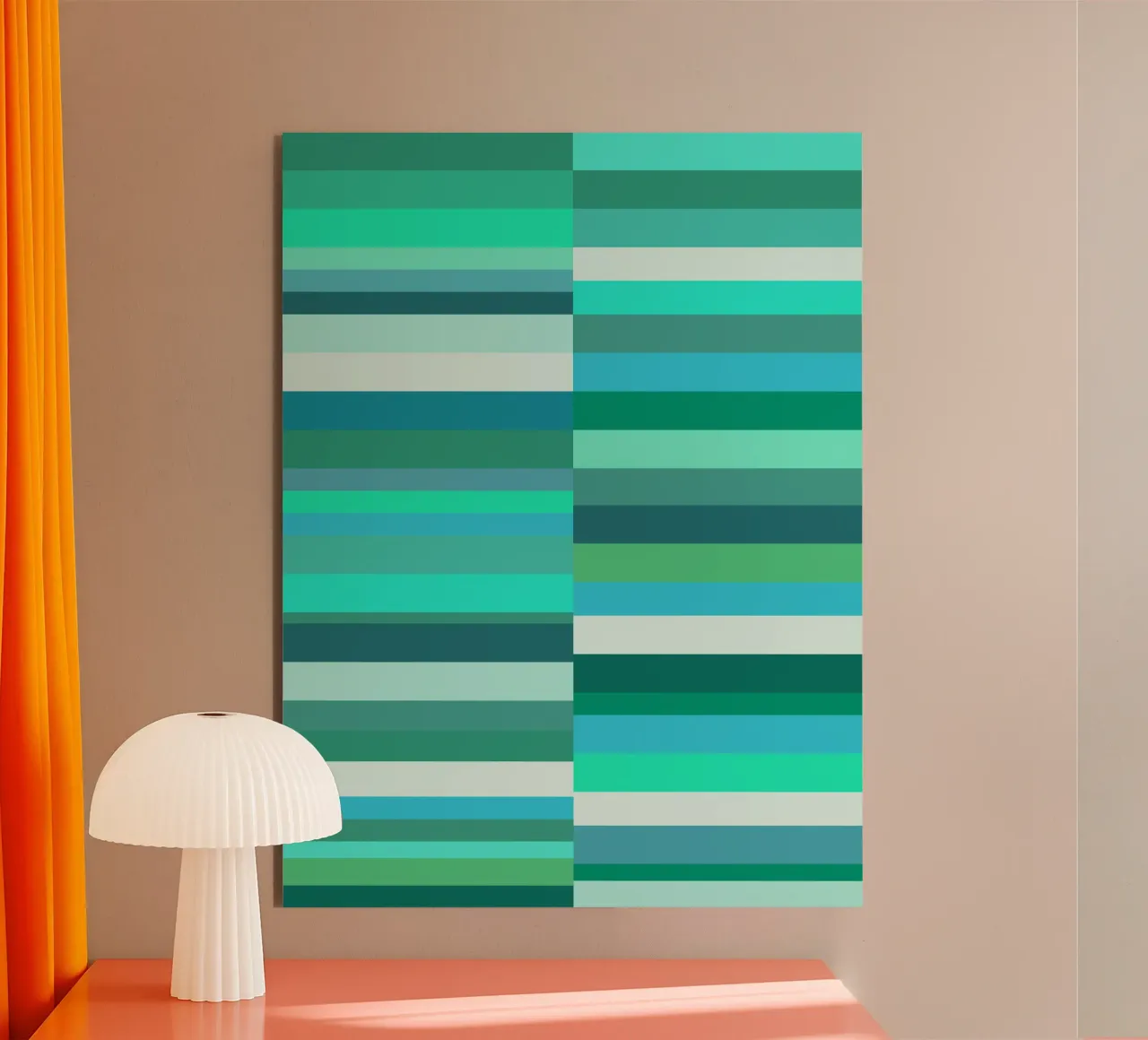 Stripes in shades of green-blue, geometric shapes, modern print forex plate by Lilou Art