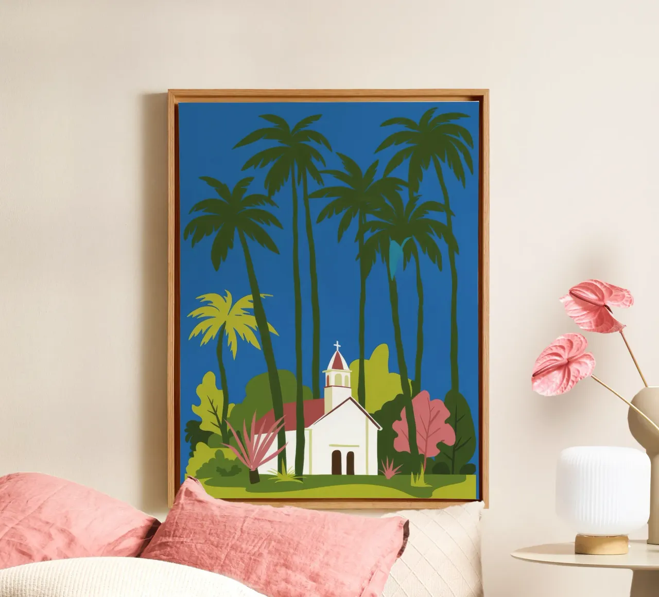 Palm Tree Chapel canvas with Floater frame by Muse Artworks