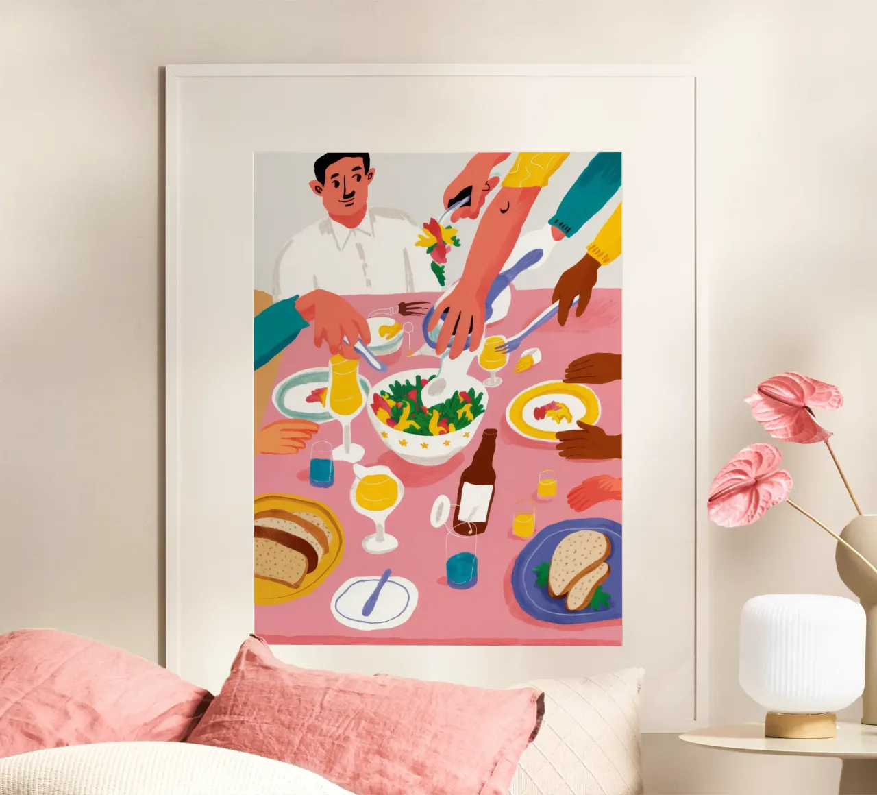 Momento di condivisione dell'insalata poster con telaio in alluminio da Haven Fantasy