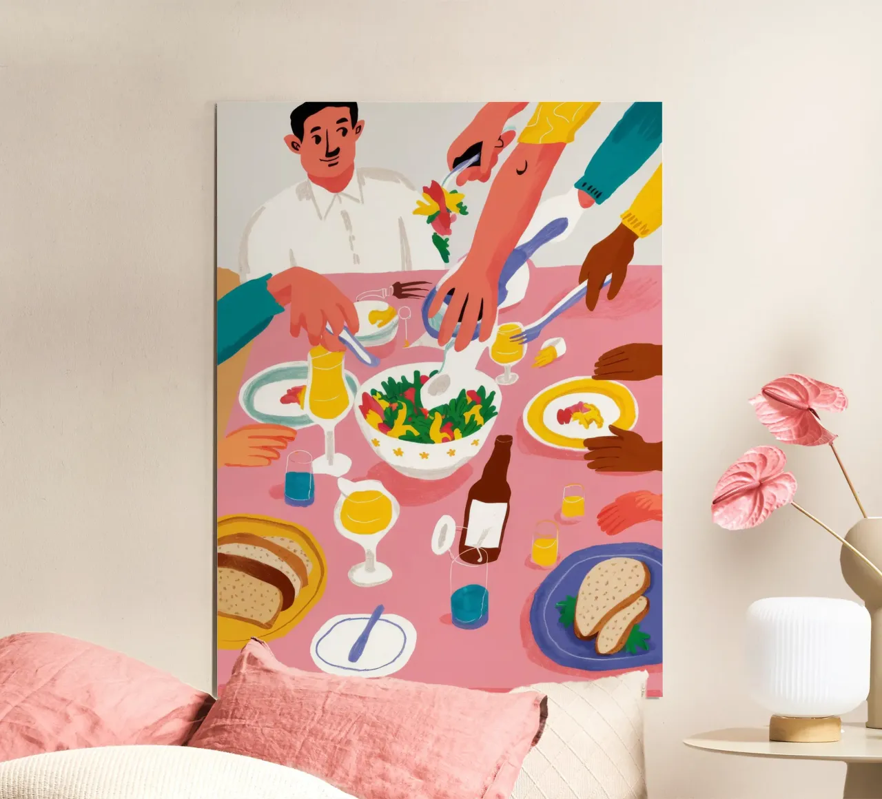 Momento di condivisione dell'insalata poster con telaio in alluminio da Haven Fantasy