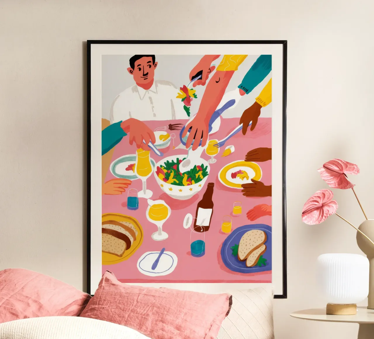 Momento di condivisione dell'insalata poster con telaio in alluminio da Haven Fantasy