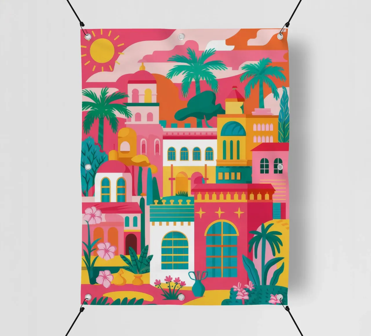 Favela colorata in cima alla collina telo in pvc da Muse Artworks