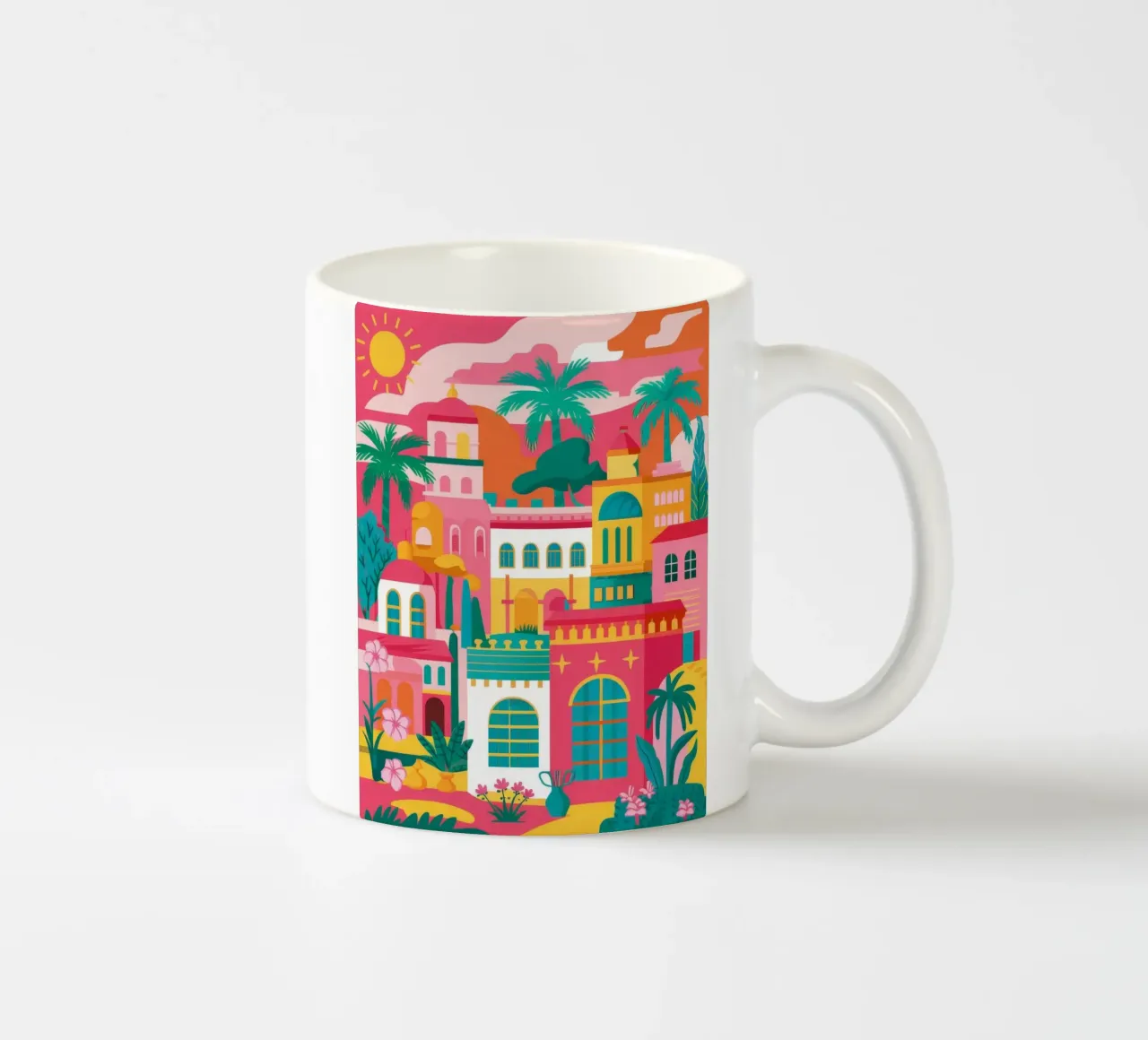 Favela colorata in cima alla collina tazza in ceramica da Muse Artworks