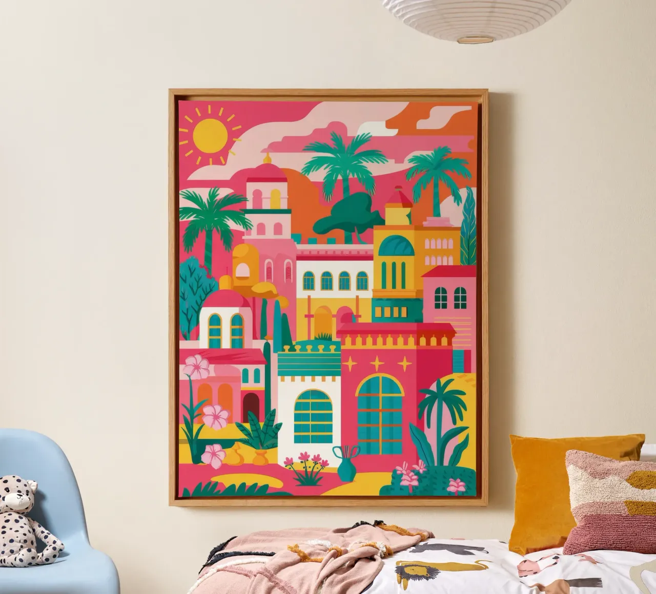 Favela colorata in cima alla collina tela con Cornice a cassetta da Muse Artworks