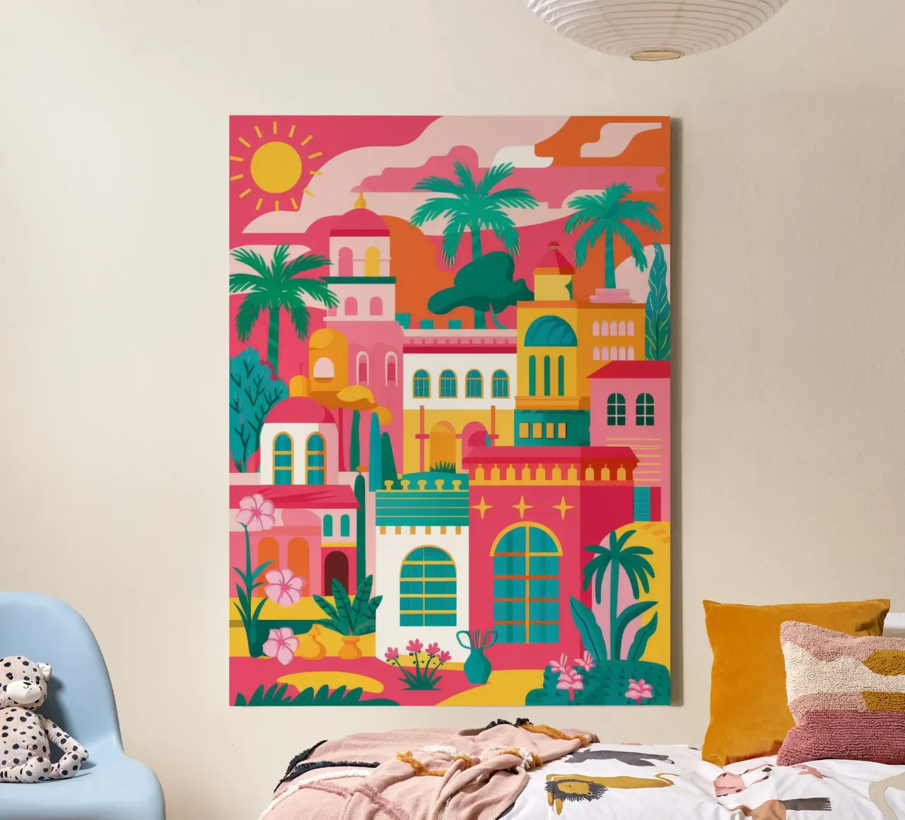 Favela colorata in cima alla collina tela con Cornice a cassetta da Muse Artworks