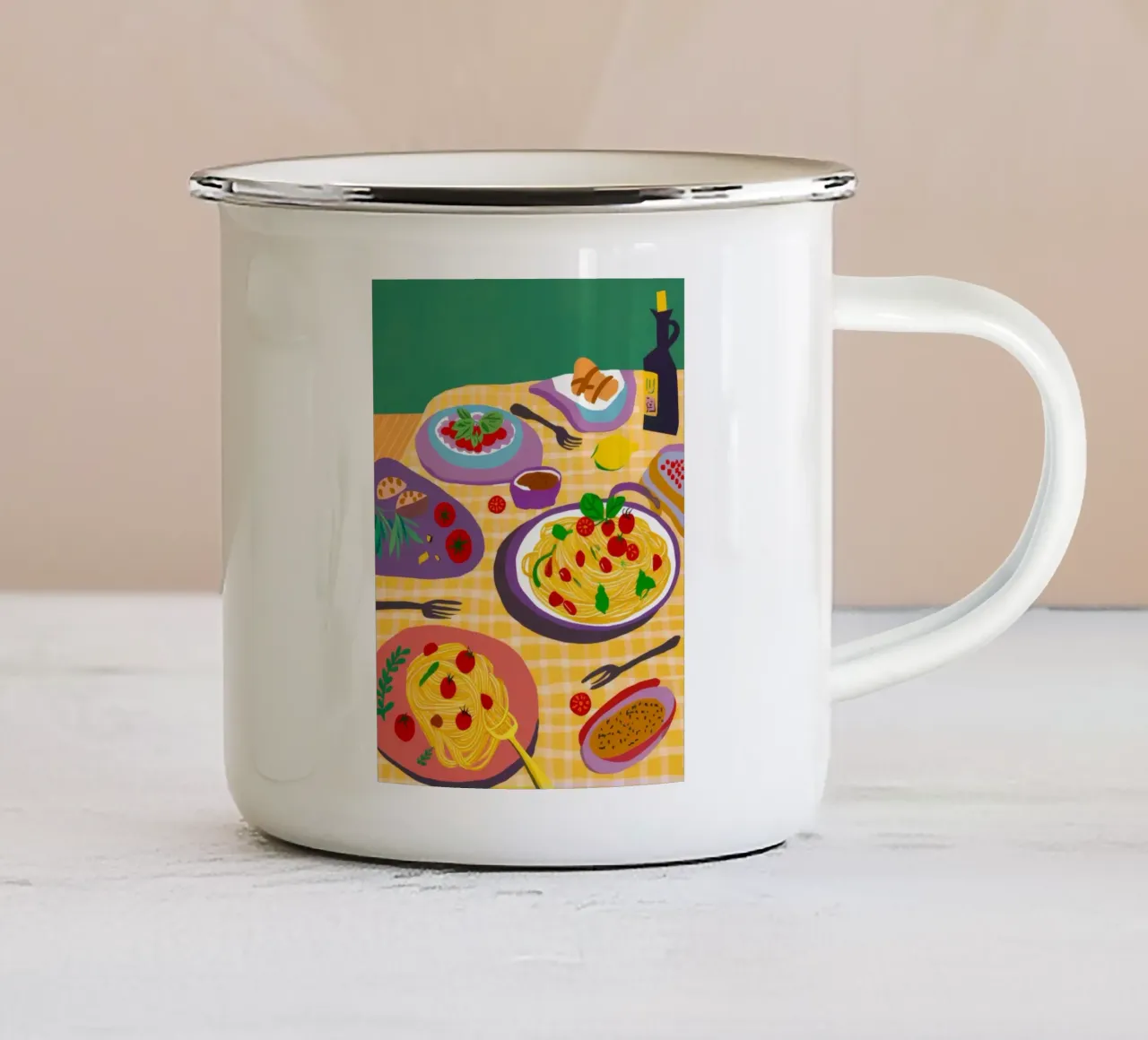 Italian Pasta Feast enamel mug by Haven Fantasy