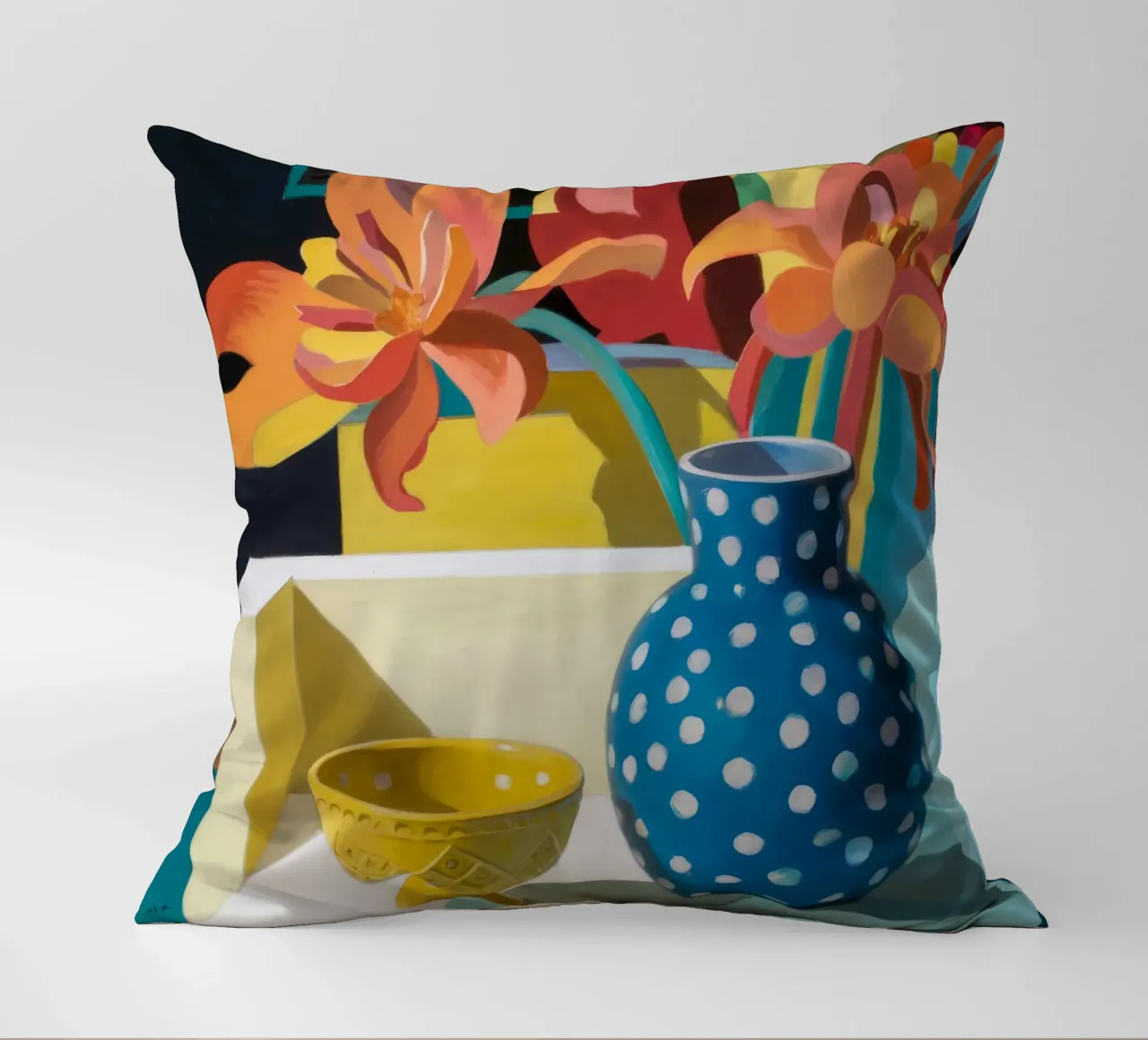 Vaso a pois blu cuscino da Stone Decade