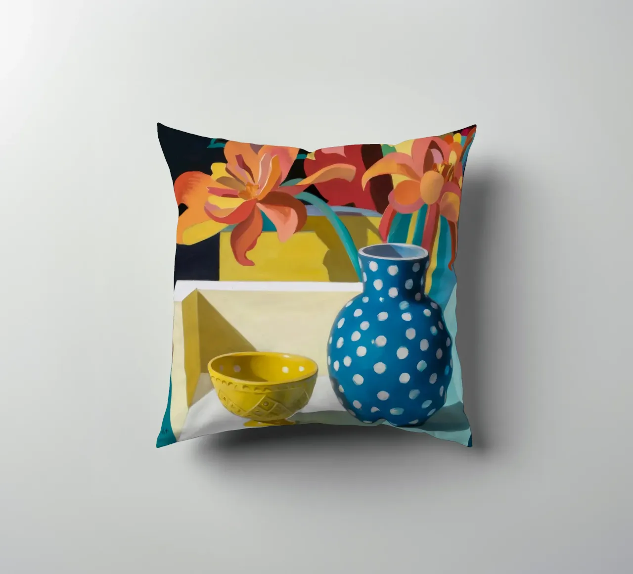 Vaso a pois blu cuscino da Stone Decade