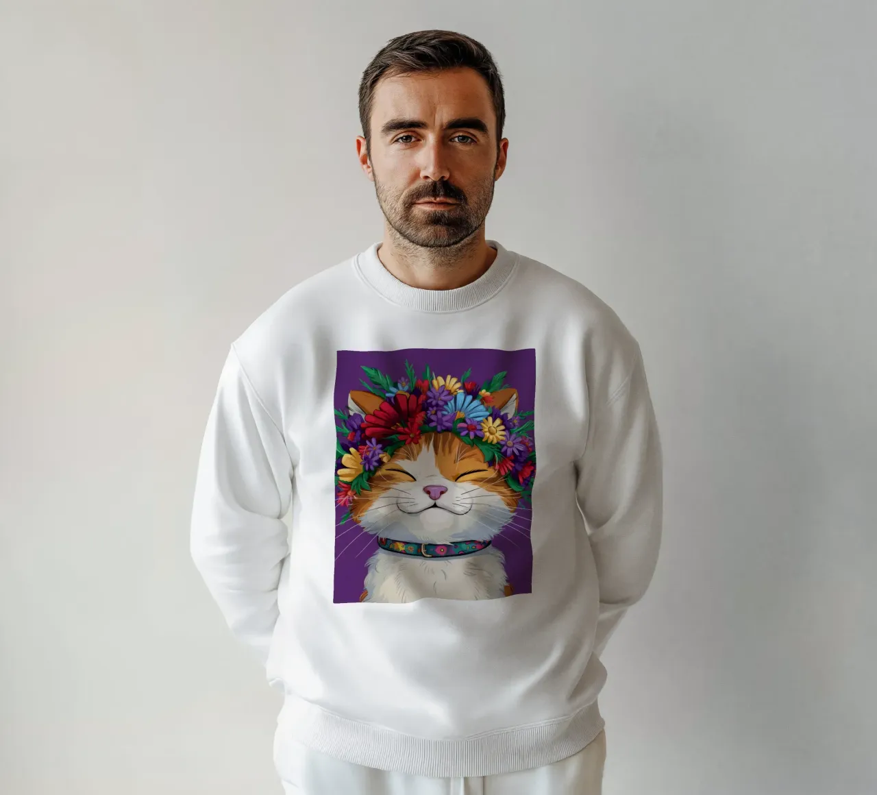Gatto con corona floreale felpa da FadeAura