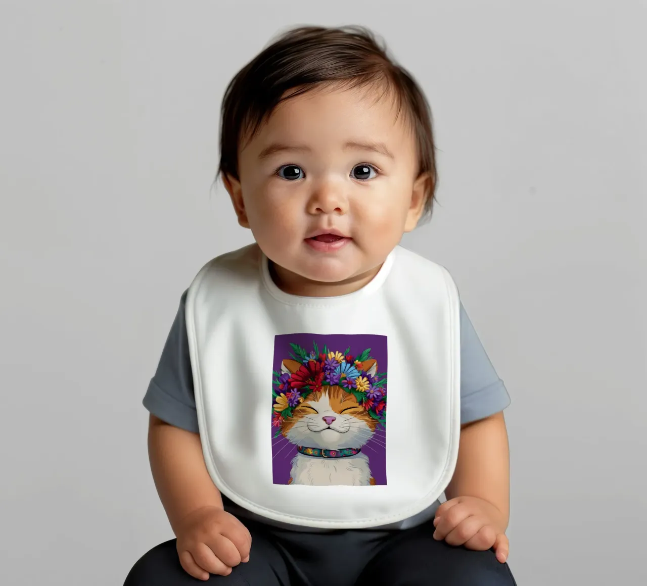 Floral Crown Cat baby bib by FadeAura