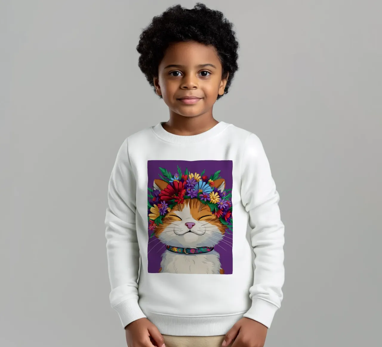 Gatto con corona floreale felpa bambino da FadeAura