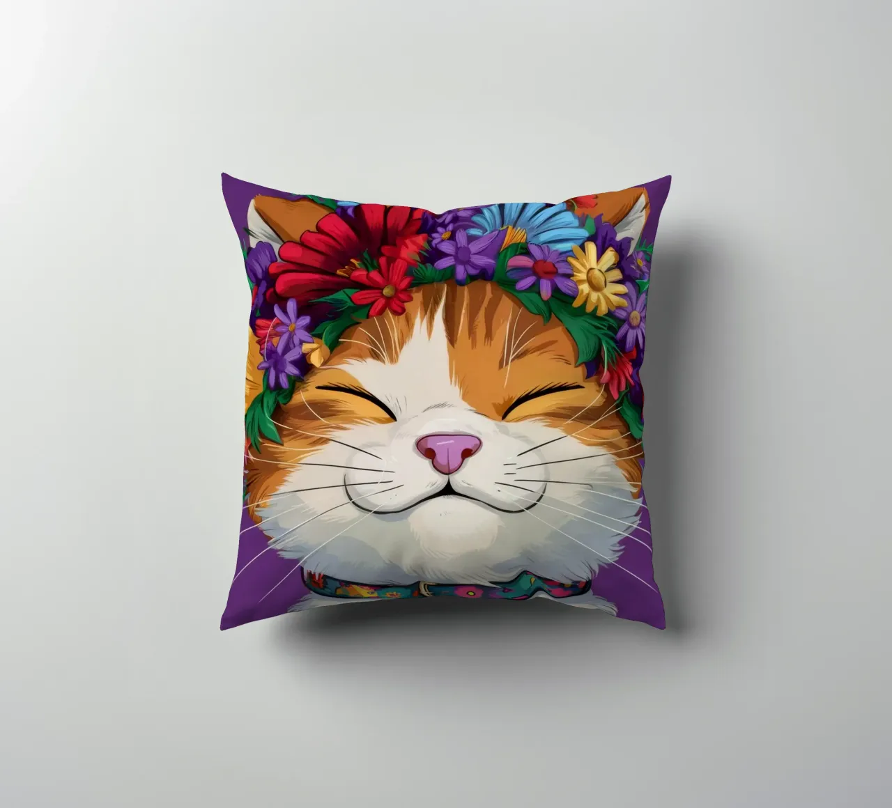 Floral Crown Cat decorative cushion by FadeAura