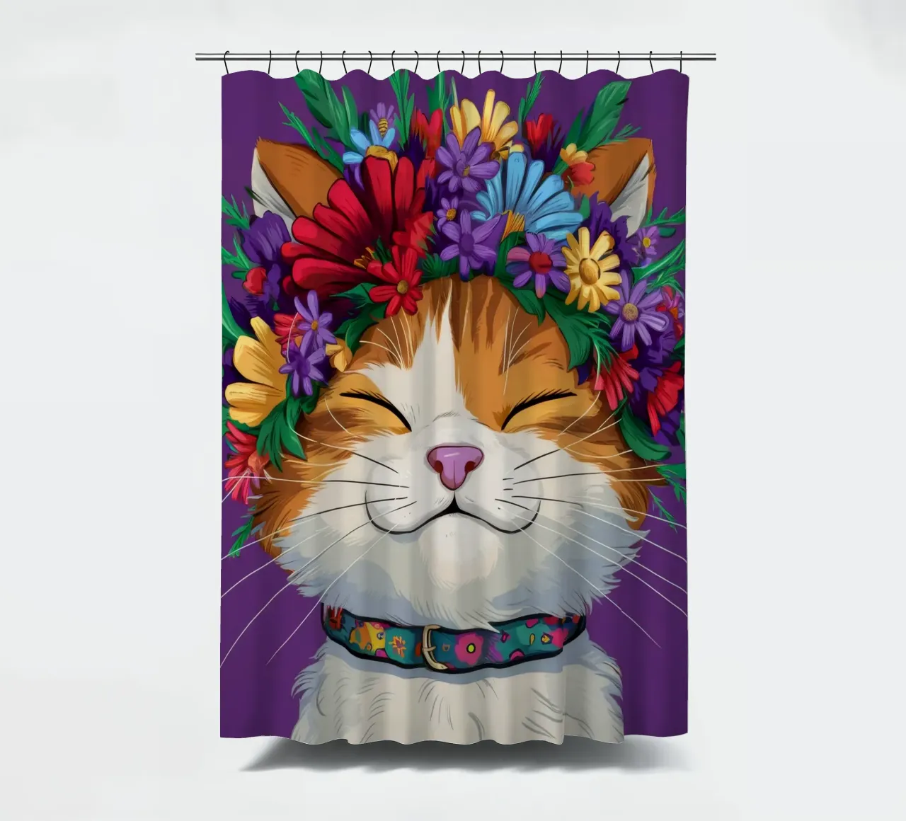 Floral Crown Cat shower curtain by FadeAura