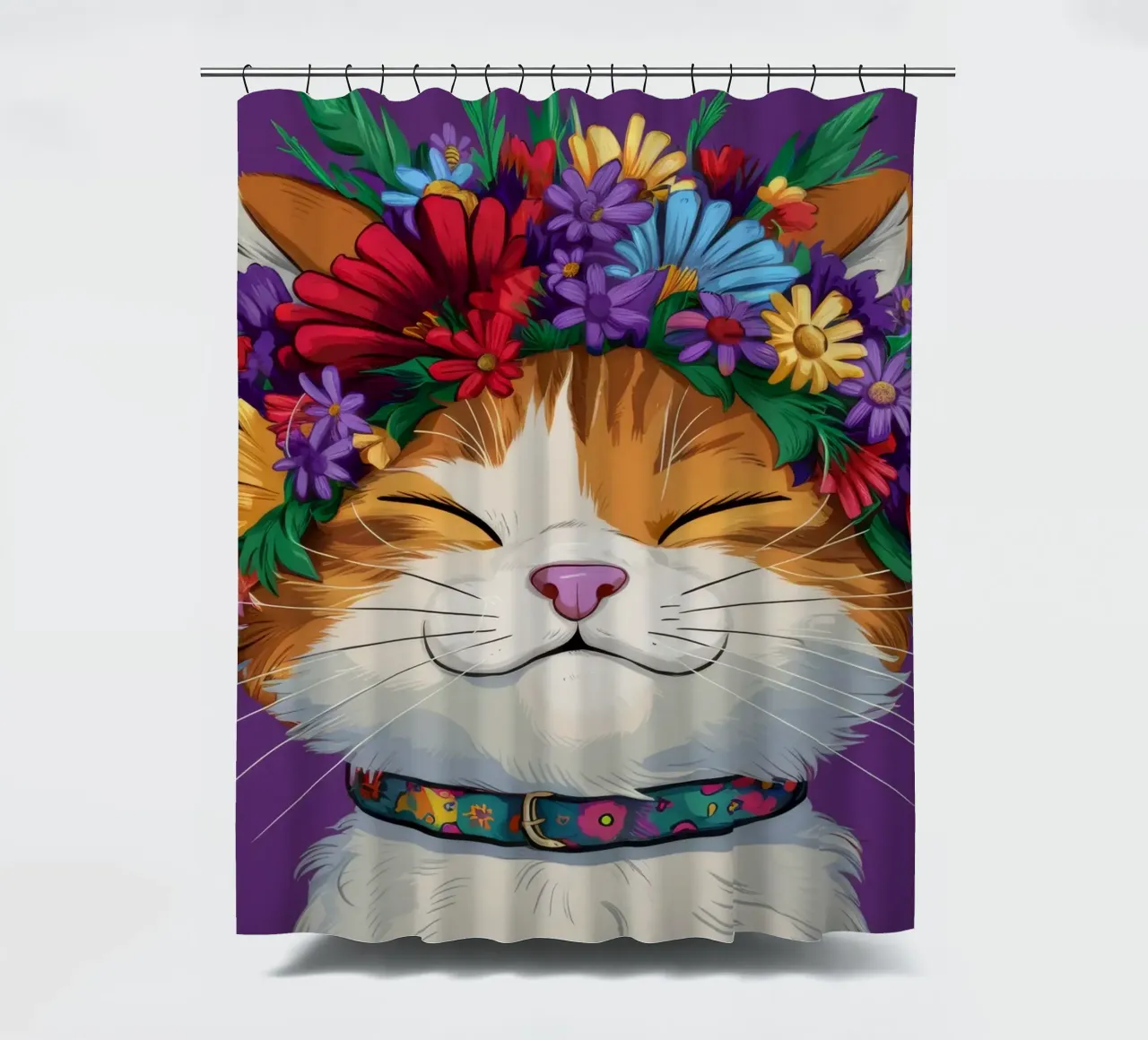 Floral Crown Cat shower curtain by FadeAura