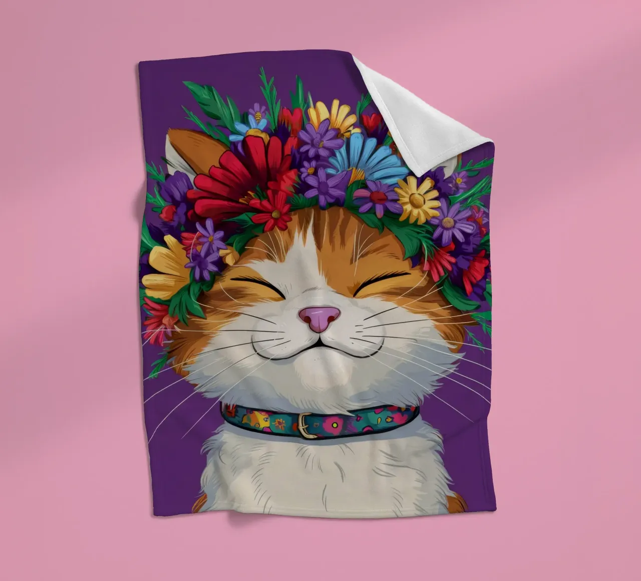 Gatto con corona floreale coperta in pile da FadeAura