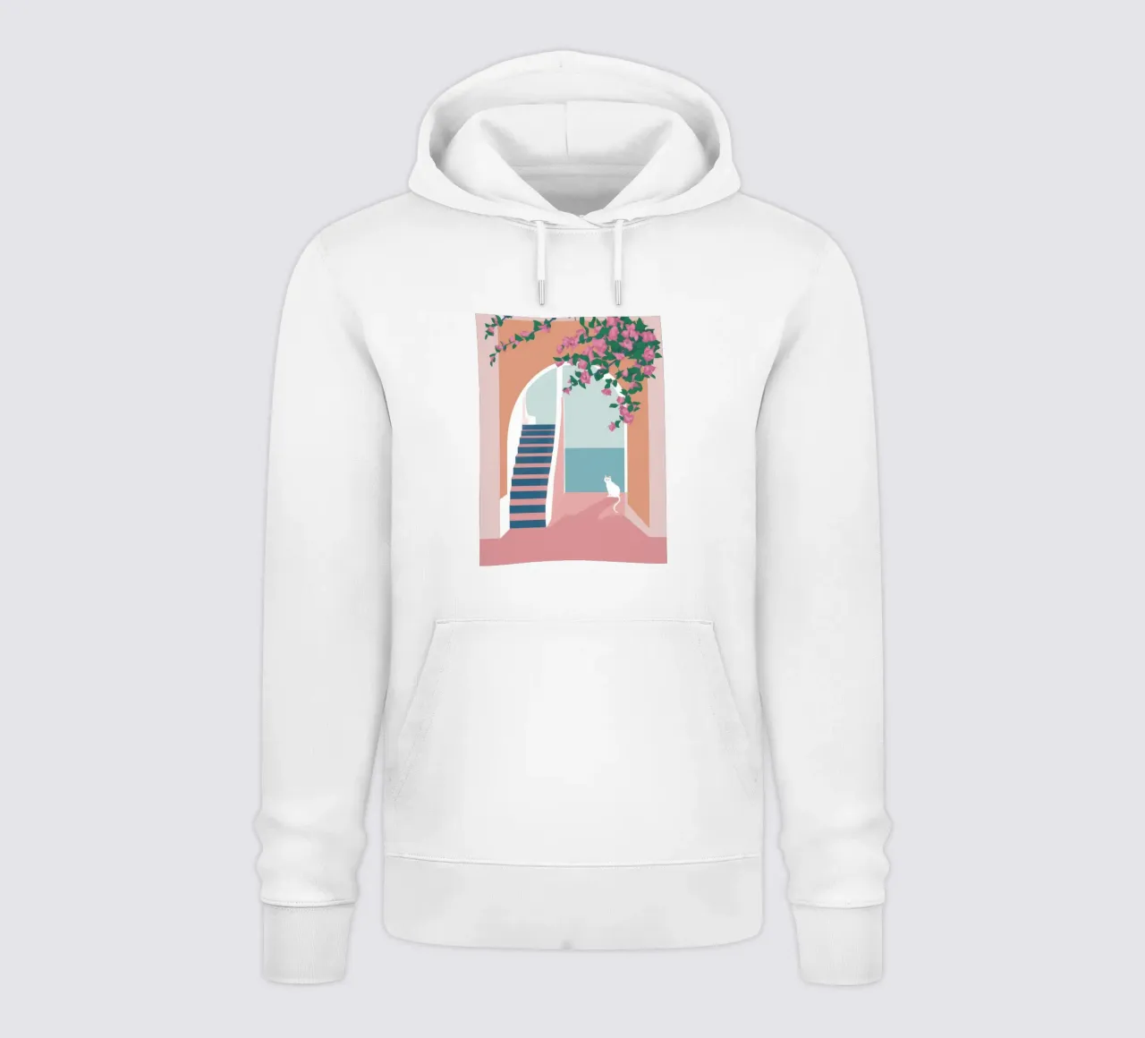 Scala del gatto bianco felpa con cappuccio da Muse Artworks