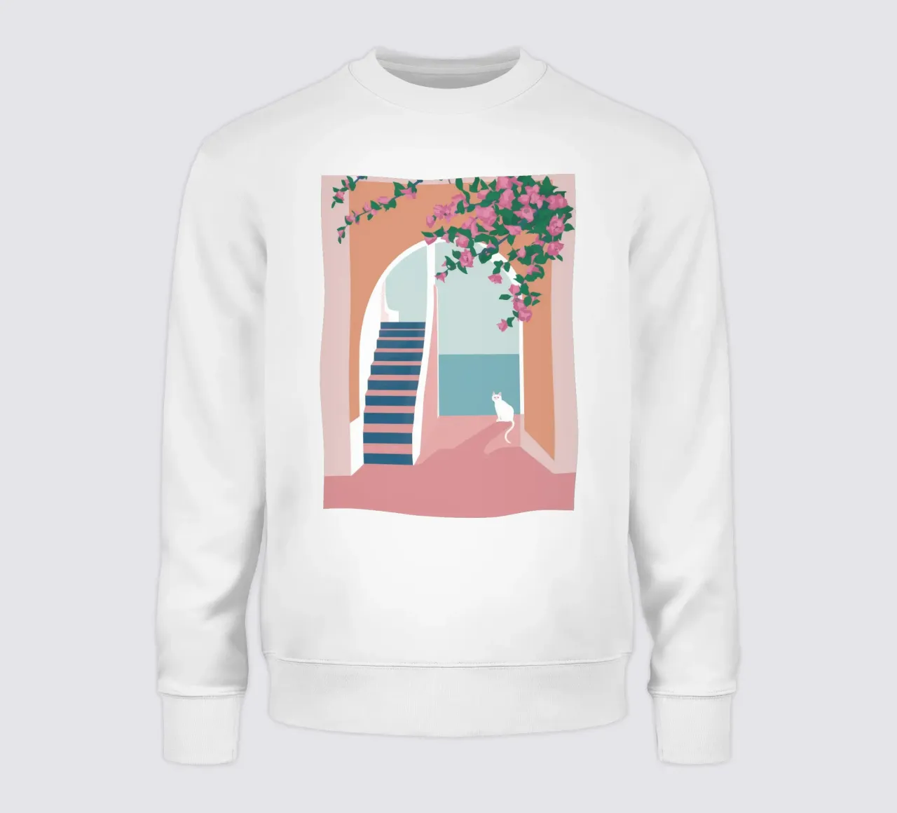 White Cat Stairway Sweatshirt von Muse Artworks