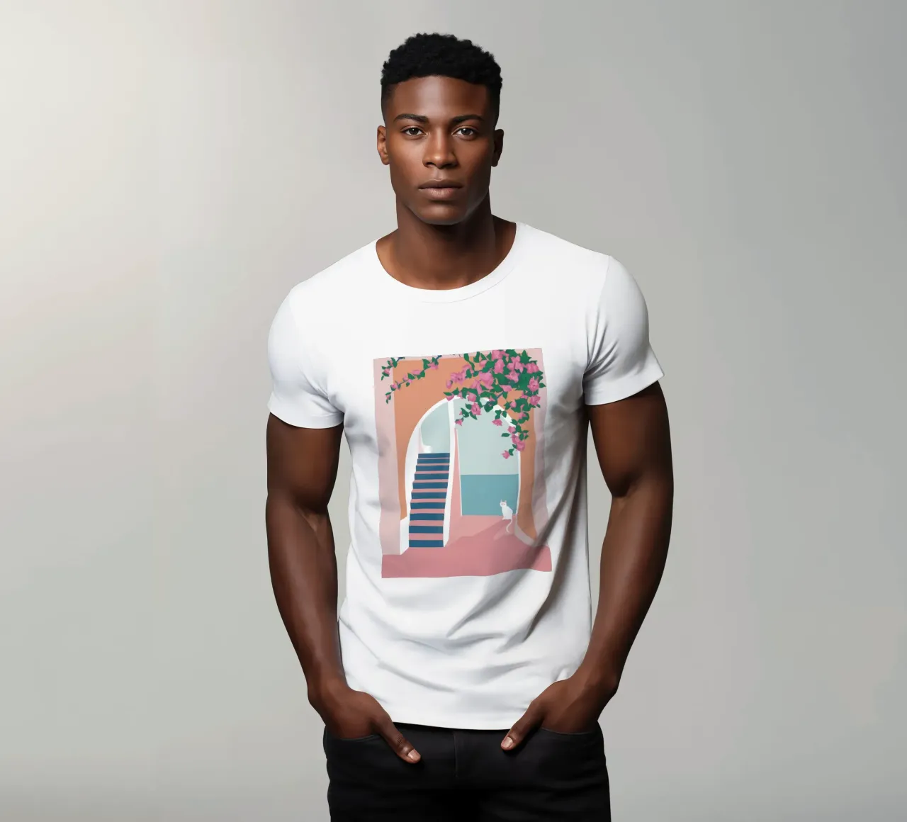 Scala del gatto bianco t-shirt da Muse Artworks