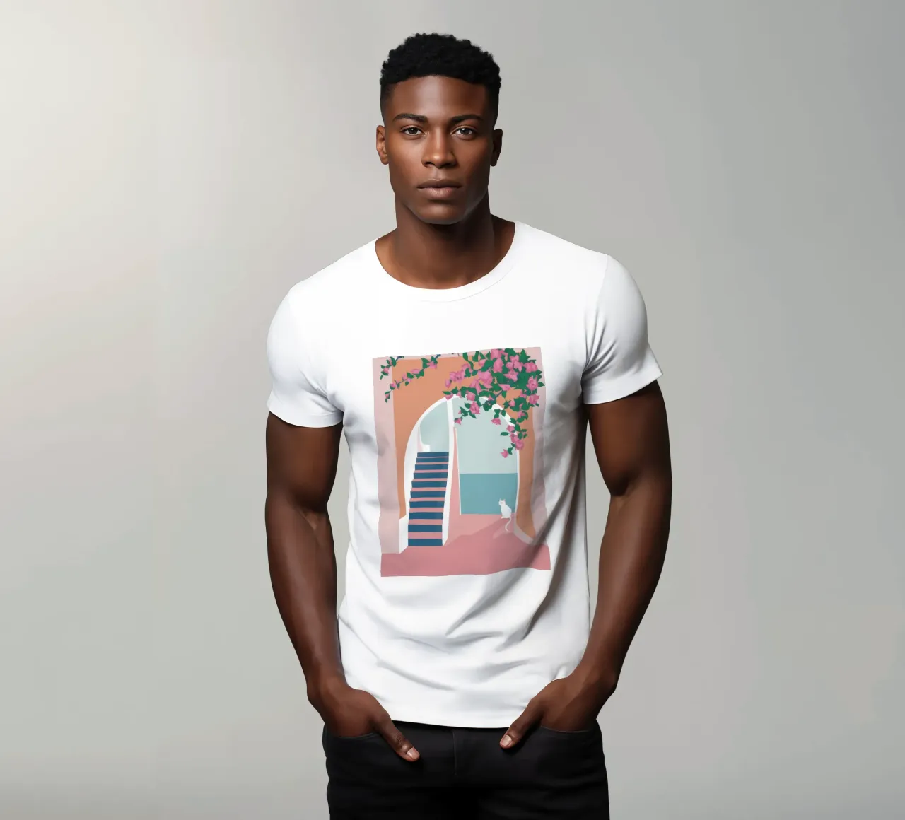 Scala del gatto bianco t-shirt da Muse Artworks