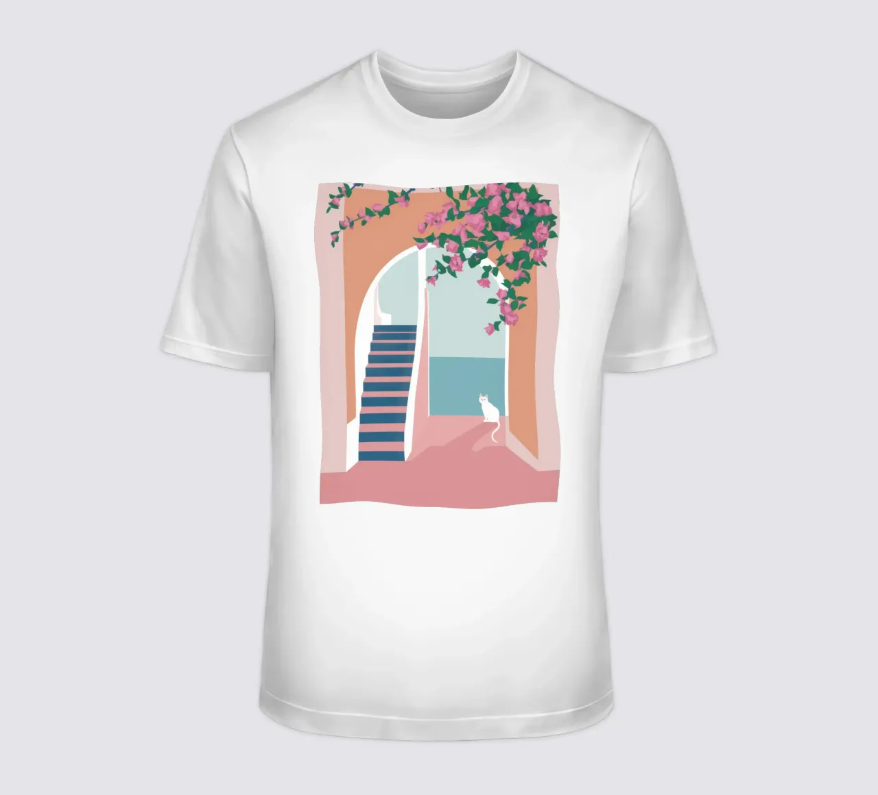 Scala del gatto bianco t-shirt da Muse Artworks