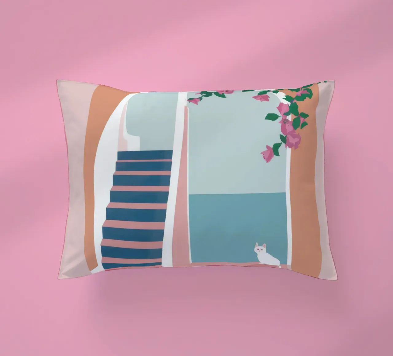 Scala del gatto bianco cuscino da Muse Artworks
