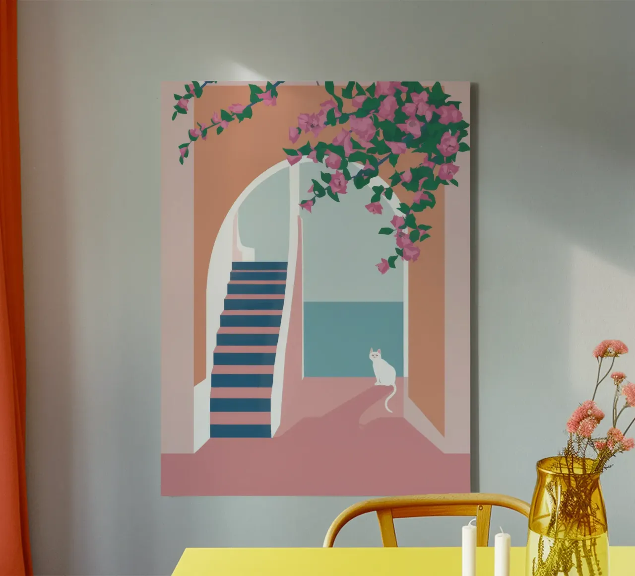 Scala del gatto bianco tela da Muse Artworks