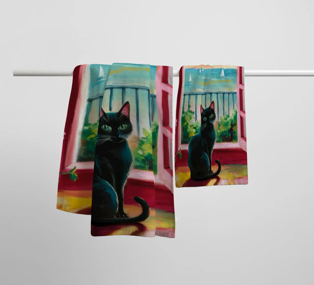 Gatto da balcone al tramonto asciugamano da bagno da FadeAura