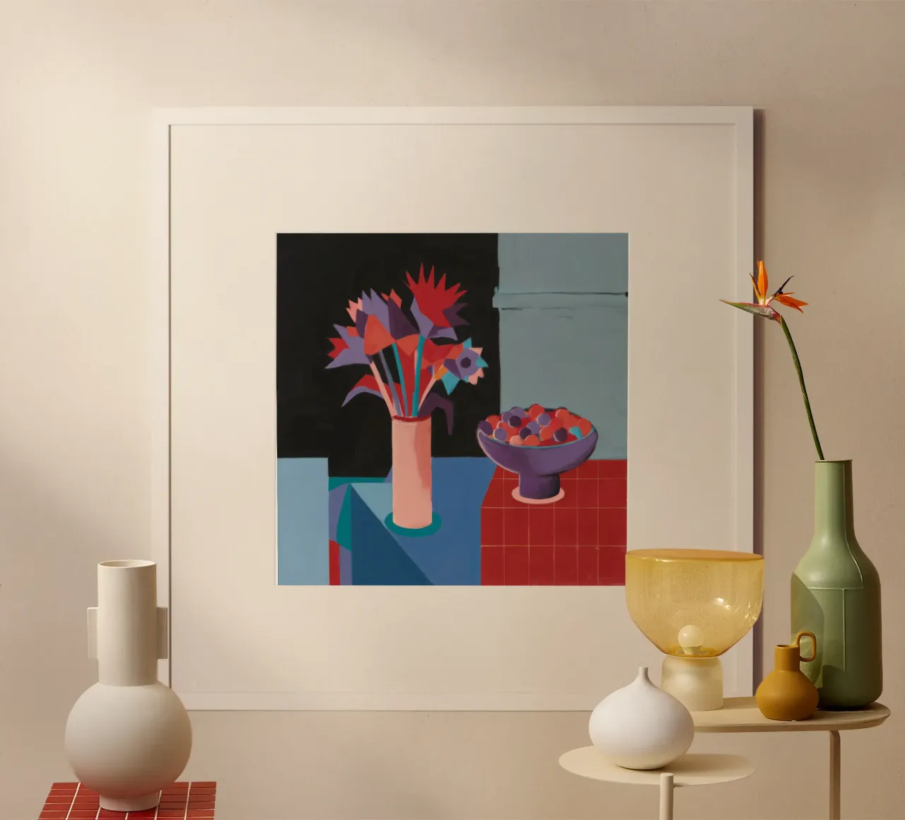 Natura morta di piastrelle rosse poster con telaio in plastica da Stone Decade