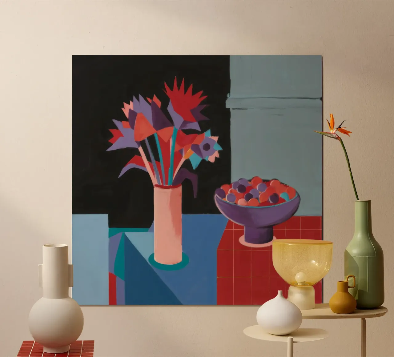 Natura morta di piastrelle rosse poster con telaio in plastica da Stone Decade