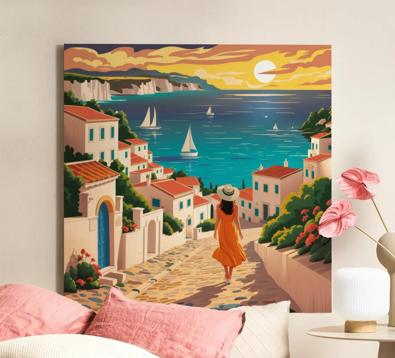 Strandwandeling Zonsondergang canvas met Baklijst van Muse Artworks