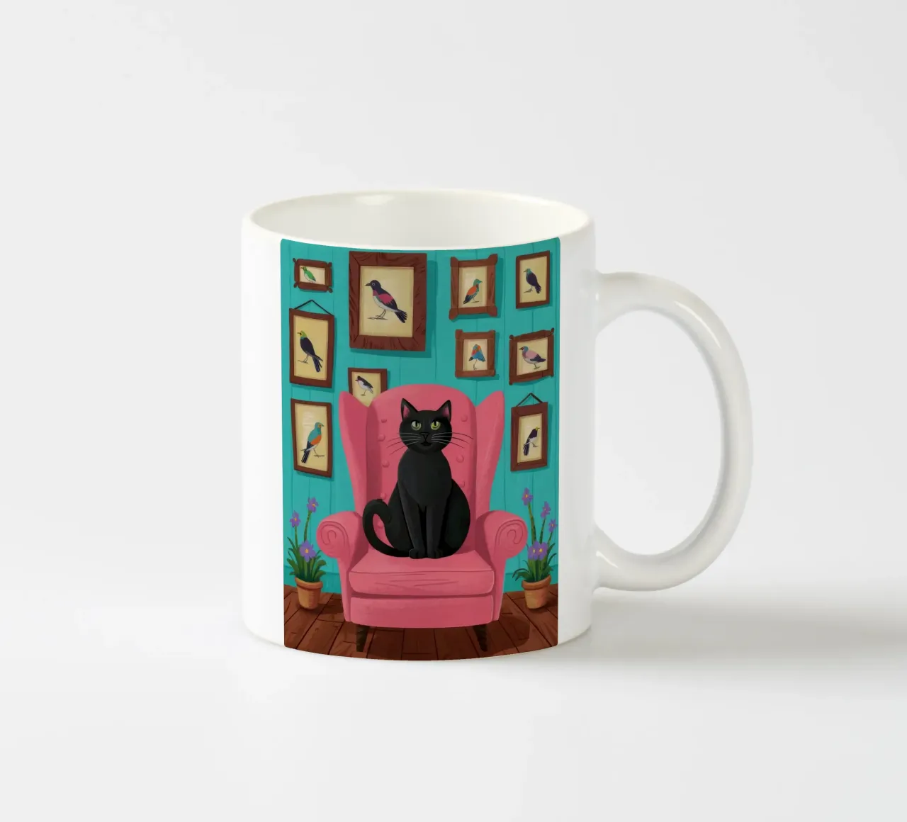 Gatto rosa in poltrona tazza in ceramica da FadeAura