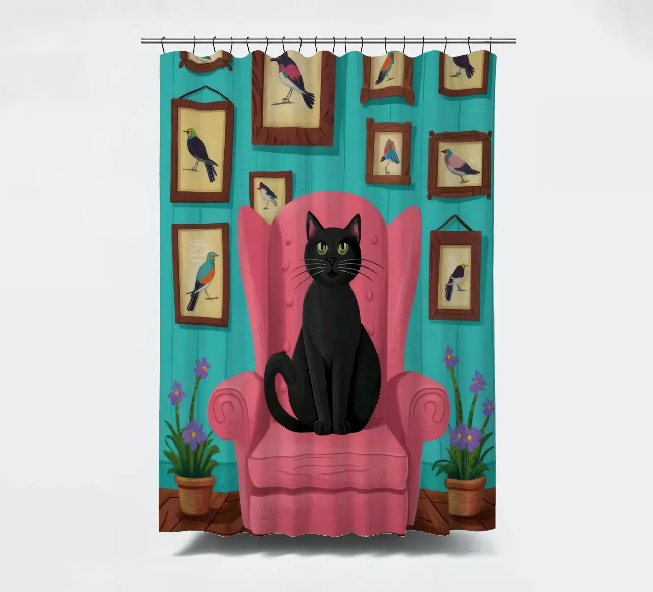 Pink Armchair Cat shower curtain by FadeAura