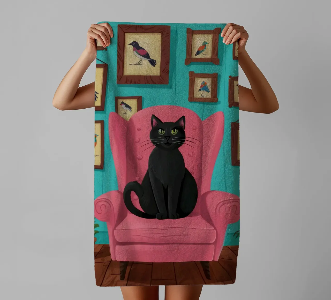 Pink Armchair Cat towel by FadeAura