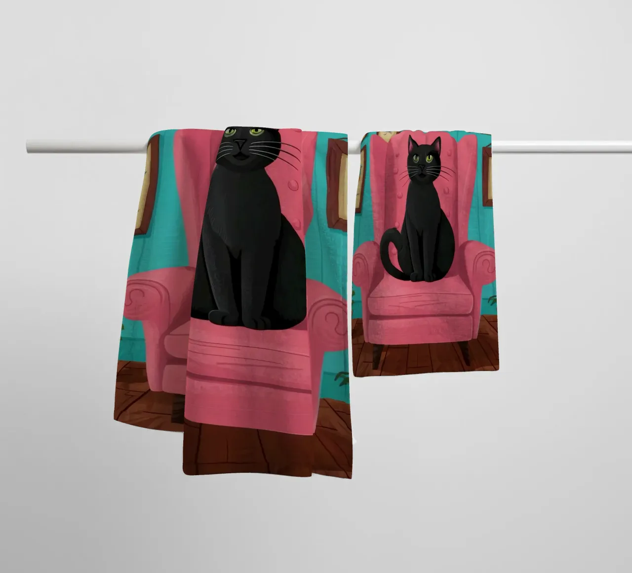 Pink Armchair Cat towel by FadeAura