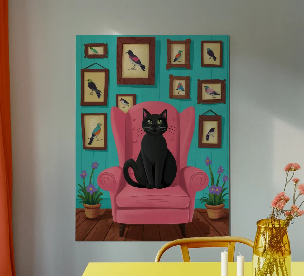 Gatto rosa in poltrona poster da FadeAura