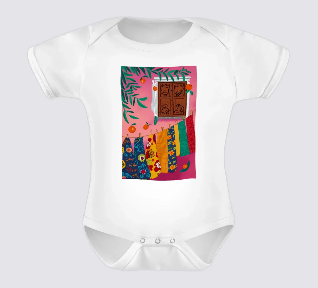 Eclectic Hanging Textiles short-sleeve baby romper by Muse Artworks