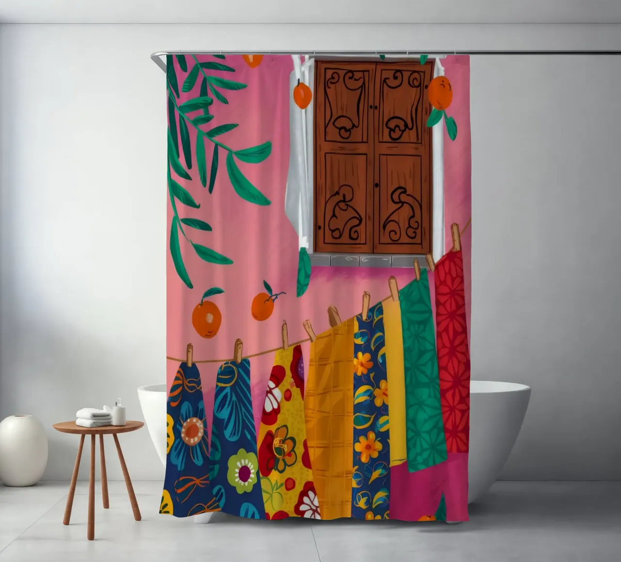 Eclectic Hanging Textiles shower curtain by Muse Artworks