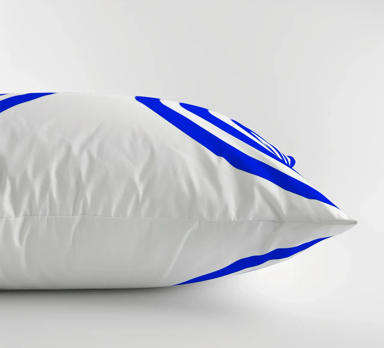 Blue and white abstract circle pattern, half circles decorative cushion by Lilou Art