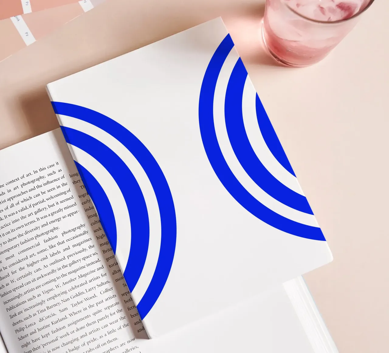 Blue and white abstract circle pattern, half circles notebook by Lilou Art