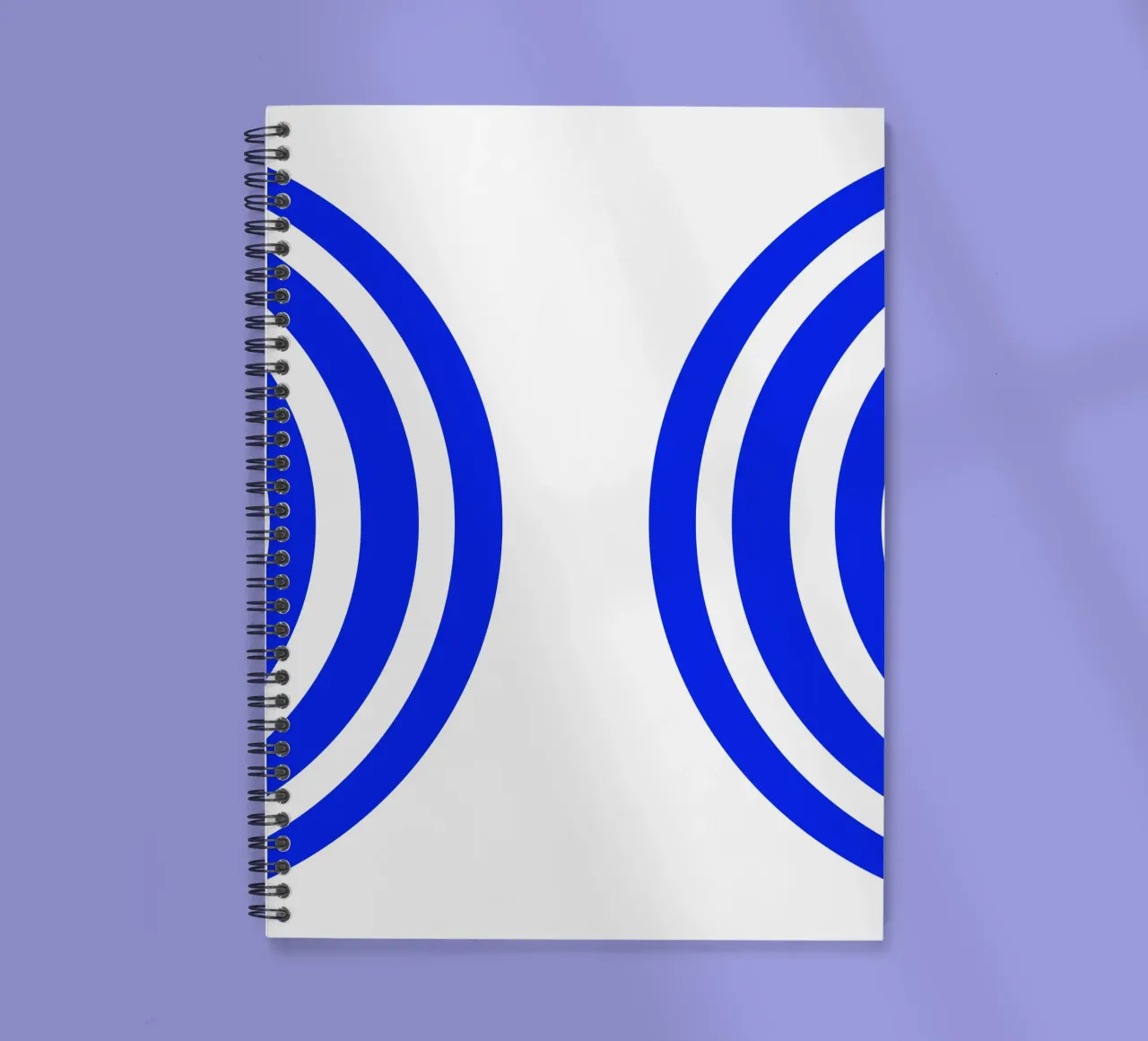 Blue and white abstract circle pattern, half circles spiral notebook by Lilou Art
