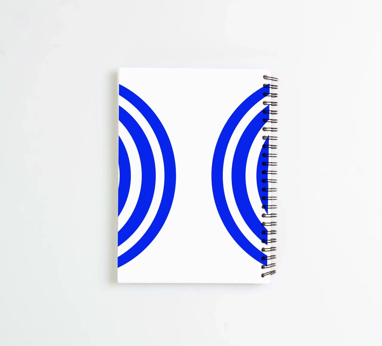 Blue and white abstract circle pattern, half circles spiral notebook by Lilou Art
