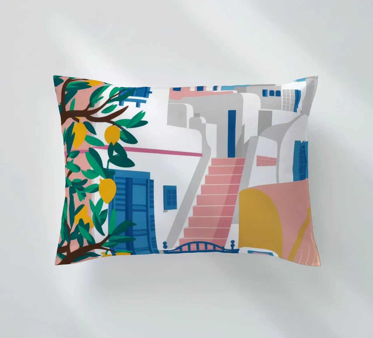 Porta blu Santorini cuscino da Muse Artworks
