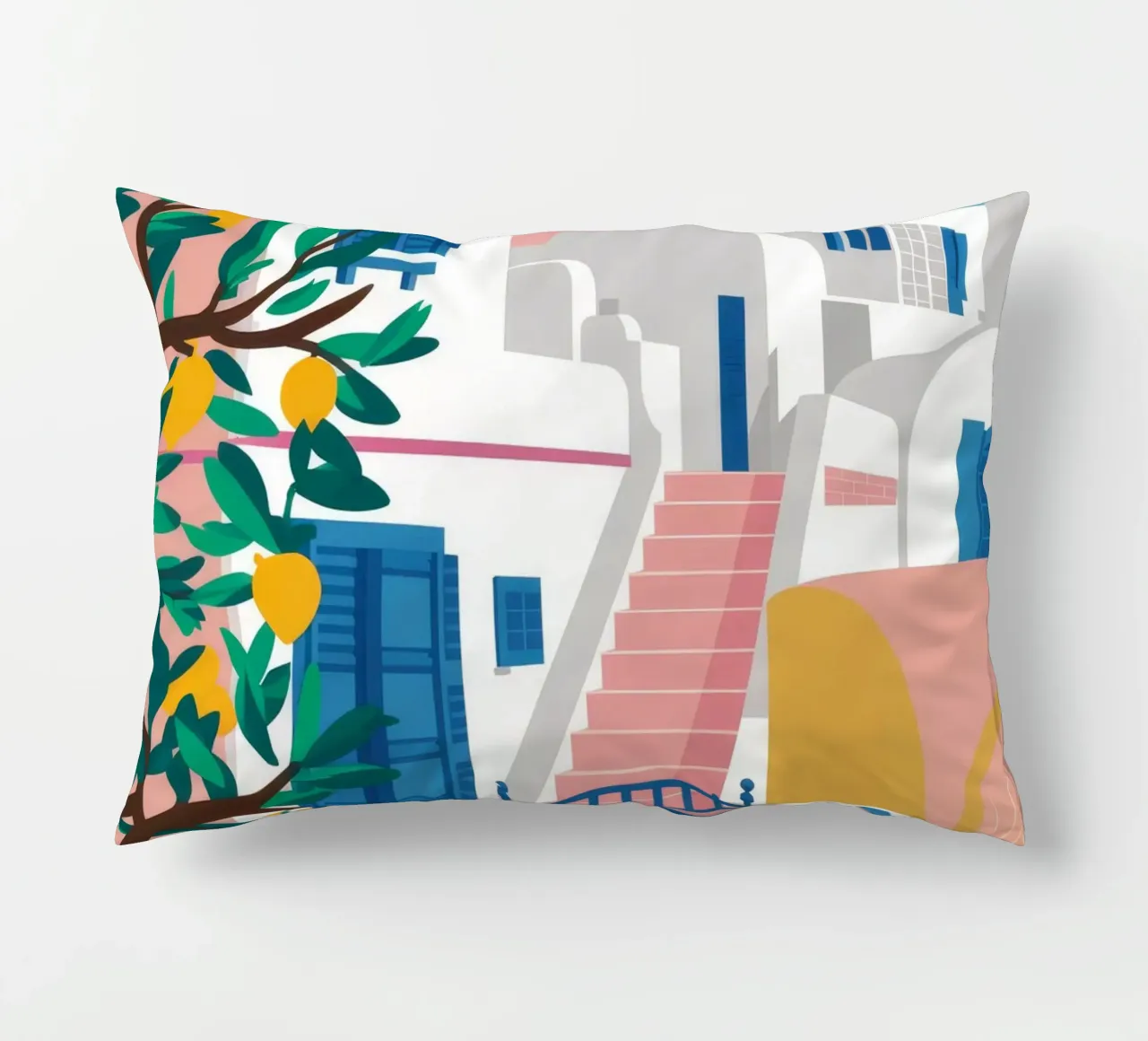 Porta blu Santorini cuscino da Muse Artworks