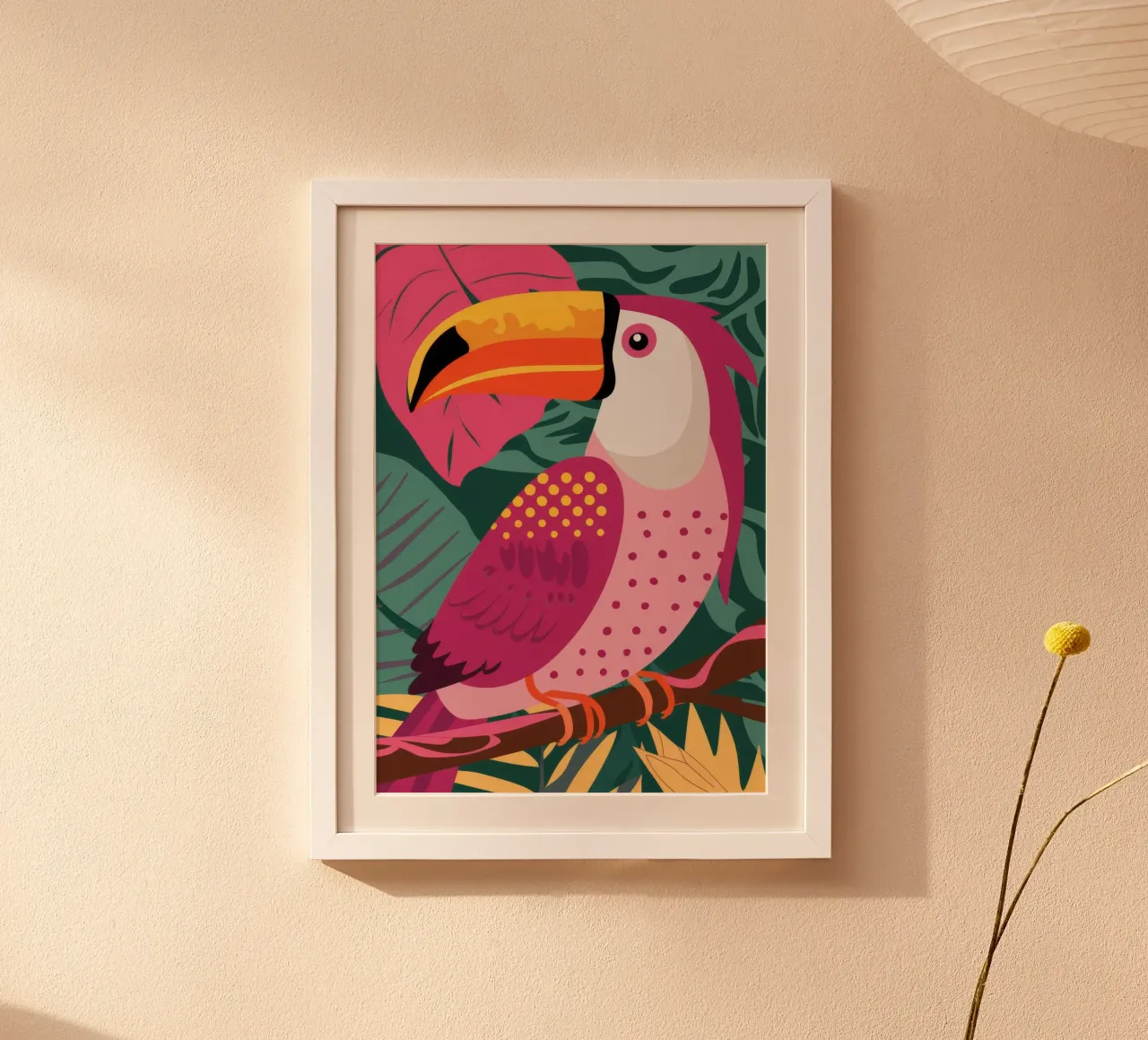 Tucano rosa dei tropici poster con telaio in legno da FadeAura