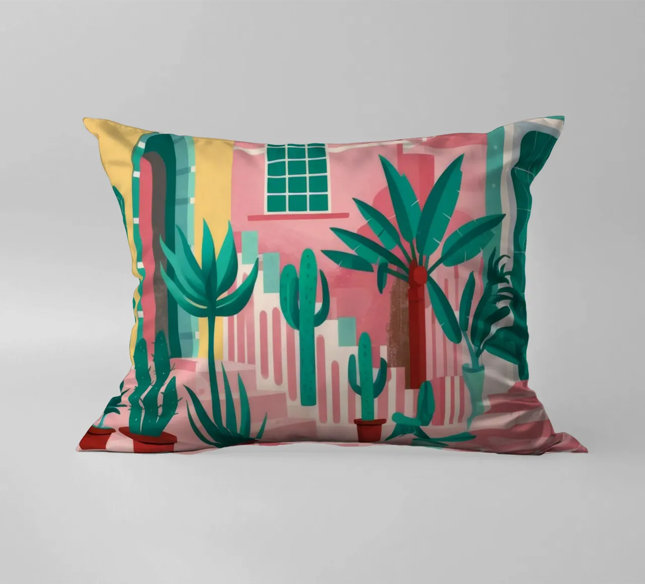 Pink Steps Courtyard decorative cushion by Muse Artworks