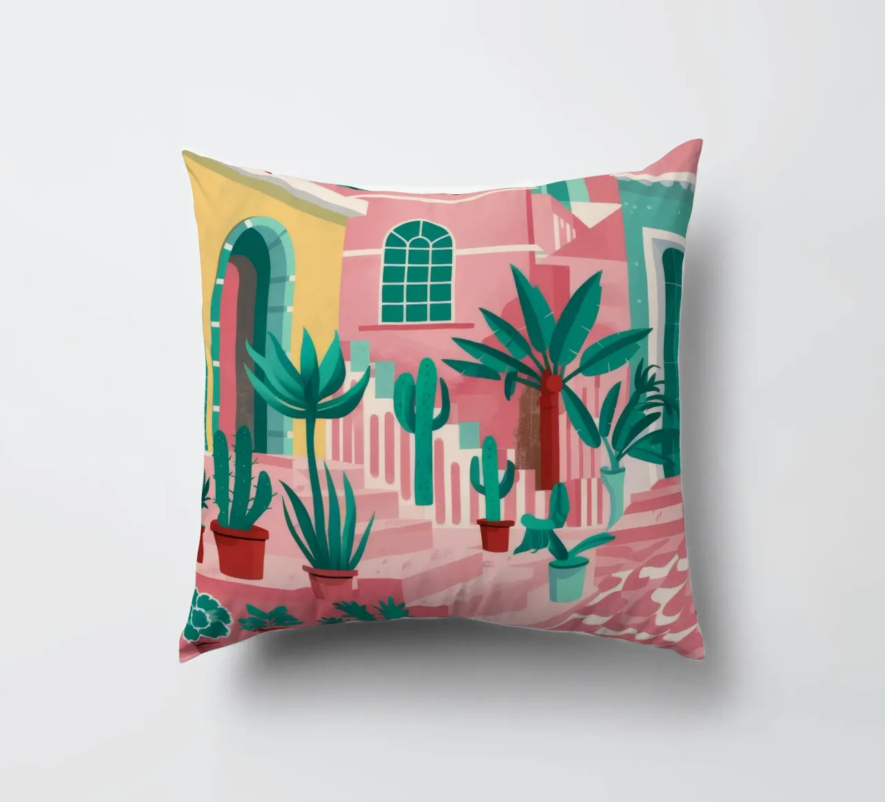 Pink Steps Courtyard decorative cushion by Muse Artworks