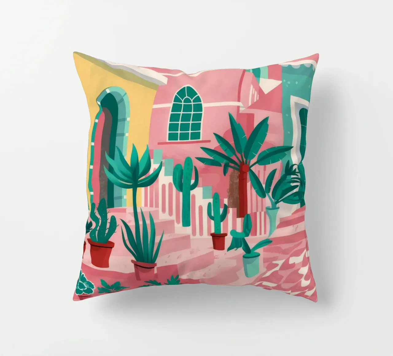 Pink Steps Courtyard decorative cushion by Muse Artworks