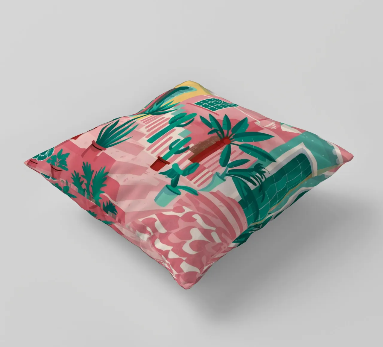 Pink Steps Courtyard decorative cushion by Muse Artworks