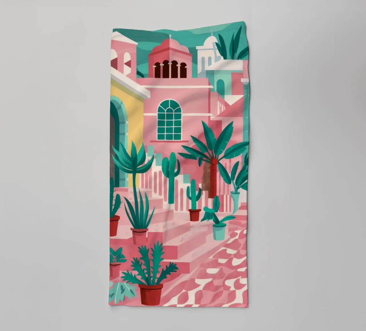 Cortile dei gradini rosa asciugamano da bagno da Muse Artworks